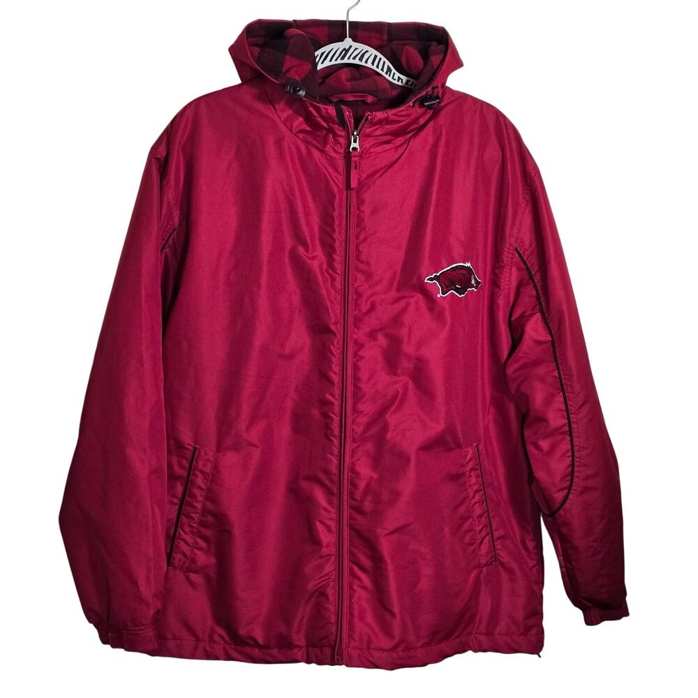 Vintage Arkansas Razorback Full Zip Puffer Jacket NCAA Crable Flannel Lined Med